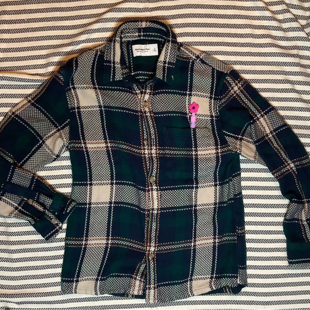 Abercrombie &‎ Fitch Navy and Green Plaid Shirt